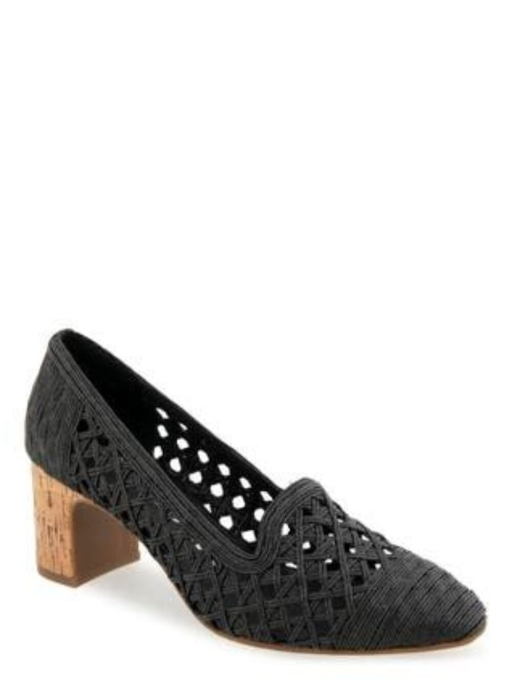 NEW Aerosoles Melo Black Embroidered Raffia Pump Block Heel Size 7.5 NWOB